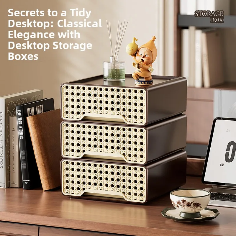 1-3 Tiers Stackable Desktop Drawer Organizer,desk Storage Box, Cosmetic Stationery Sundries Container For Home Office Decor
