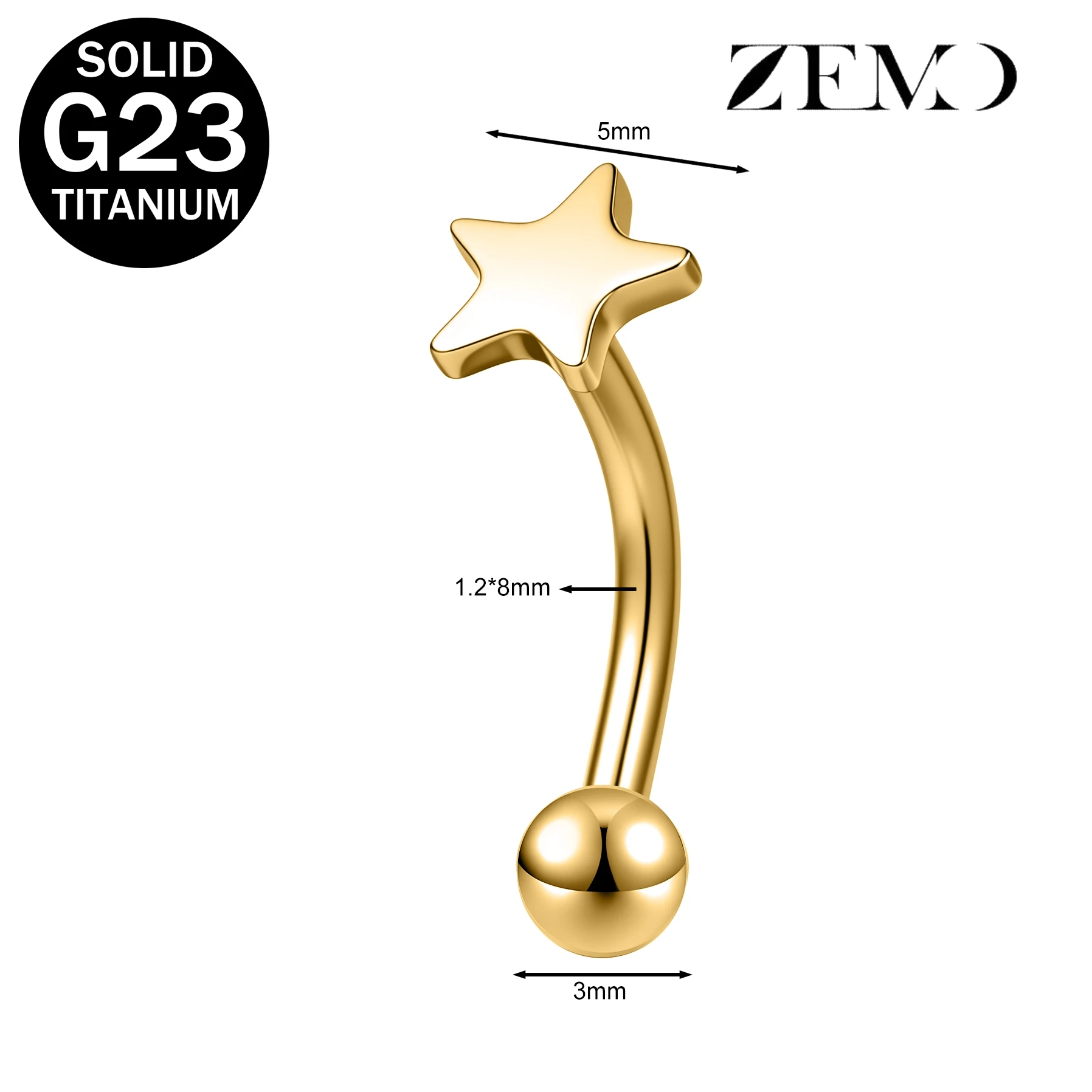 16G Titanium Eyebrow Ring with Star Zircon Earring
