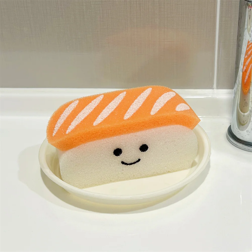 Cute Soft Salmom SUSHI Bath Sponge Balls, Bath Balls for Face wash and bath Rubbing, Adorable Bath accessorise and Gifts