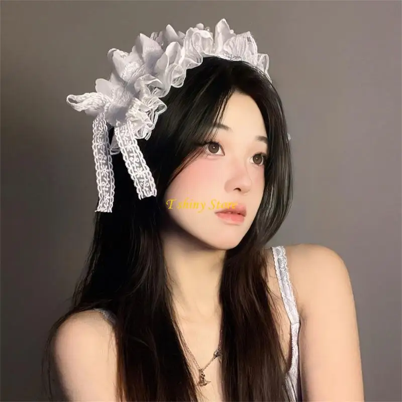 N58F Delicate Lolitas  Styles Lace Headwear Romantics Hairband Theme Party Headpiece