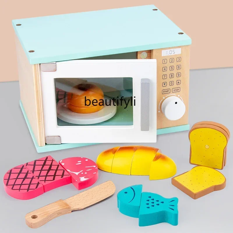 

Wooden children's baby simulation microwave oven play house set toys kitchen kitchen utensils