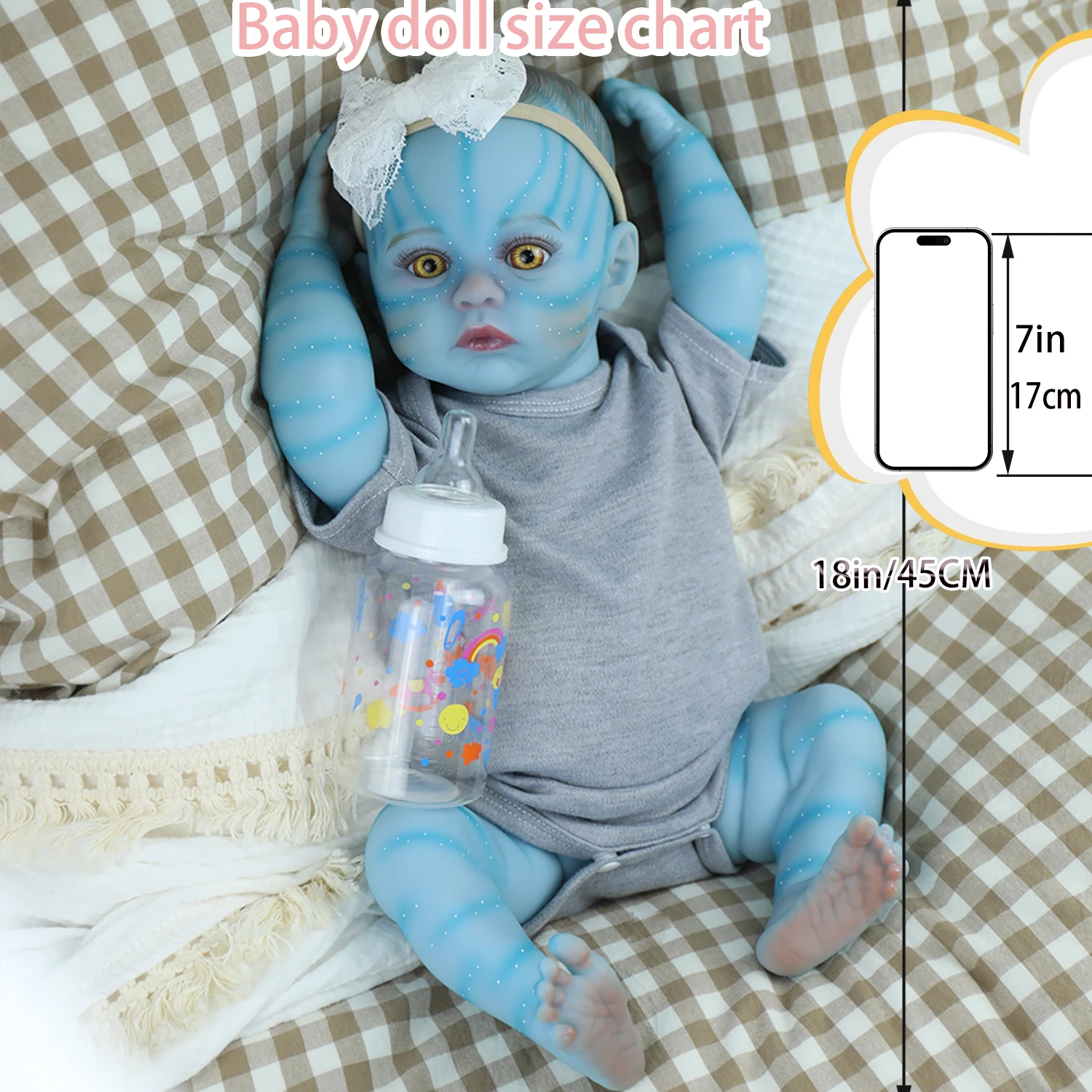 

18-дюймовая кукла Meadow Avatar Reborn для новорожденных, мягкая виниловая кукла для девочек, реалистичная 3D кожа, моющаяся для ванны, коллекционные игрушки