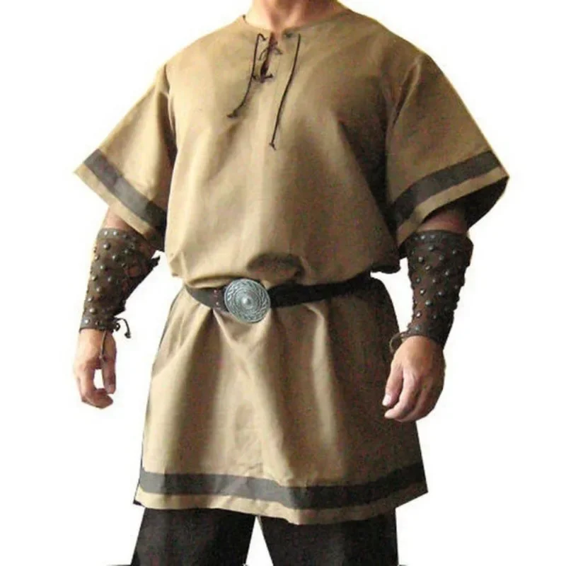 

Celtics Tunic Warrior Knight Top Men Shirt Medieval Vikings Pirate Cosplay Costume Long Sleeve Loose Robe
