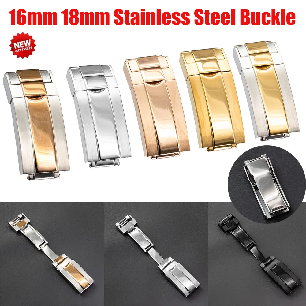 16mm 18mm Stainless Steel Buckle Watch Band Glidelock Clas Fine-tuning Pull Button Buckle Silver Folding Safety Clasp