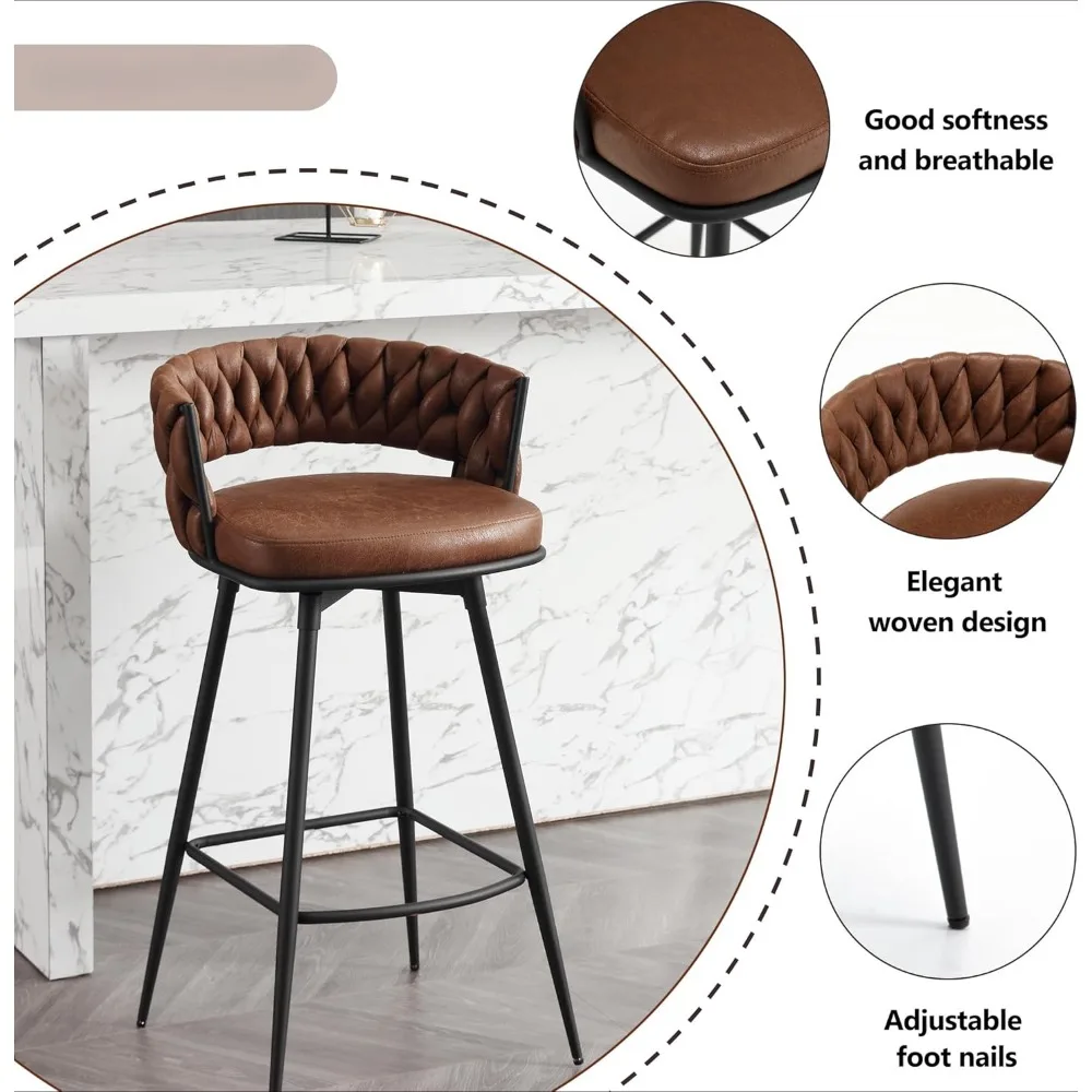 Café Chairs , 180° Swivel Suede Fabric Stool Chairs with Woven Back and Footrest for Kitchen Island, Cafe, Pub,  Café Chairs