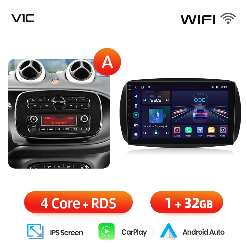 Junsun Draadloze CarPlay Android Auto Autoradio Voor Mercedes Benz Smart 453 Fortwo 2014-2020 Gps Multimedia 2 Din systemen Stereo
