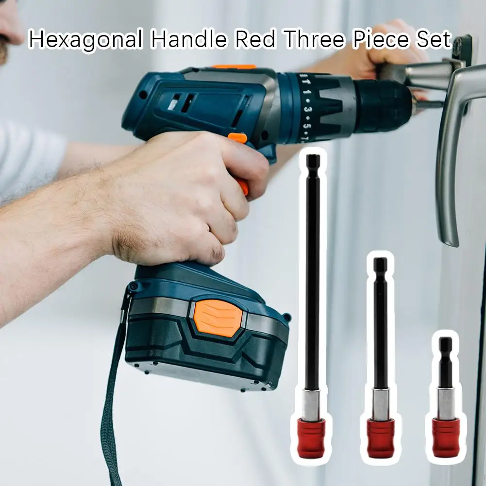 New Hexagonal Handle Red Three Piece Set Quick Release Self-locking Extension Rod 60/100/150mm Screwdriver Head Extension Rod