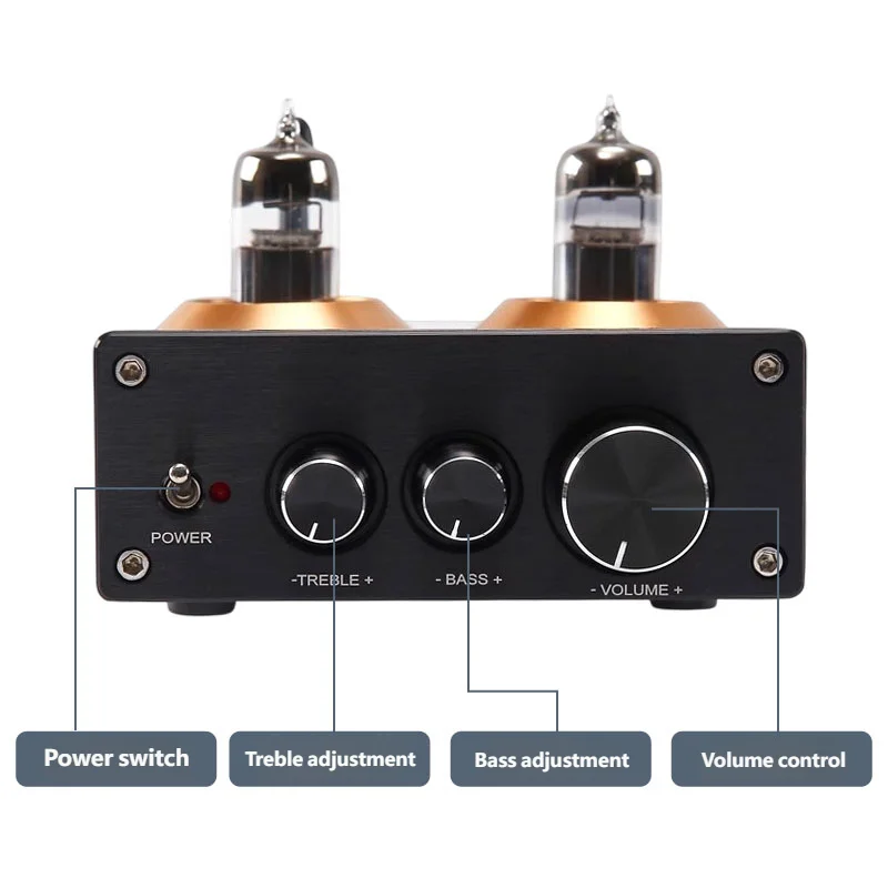 Woopker HiFi Audio Preamplifier 6J5 Support BT5.0 RCA Interface Vacuum Tube Amplifier Suitable for Speakers and Home Theaters