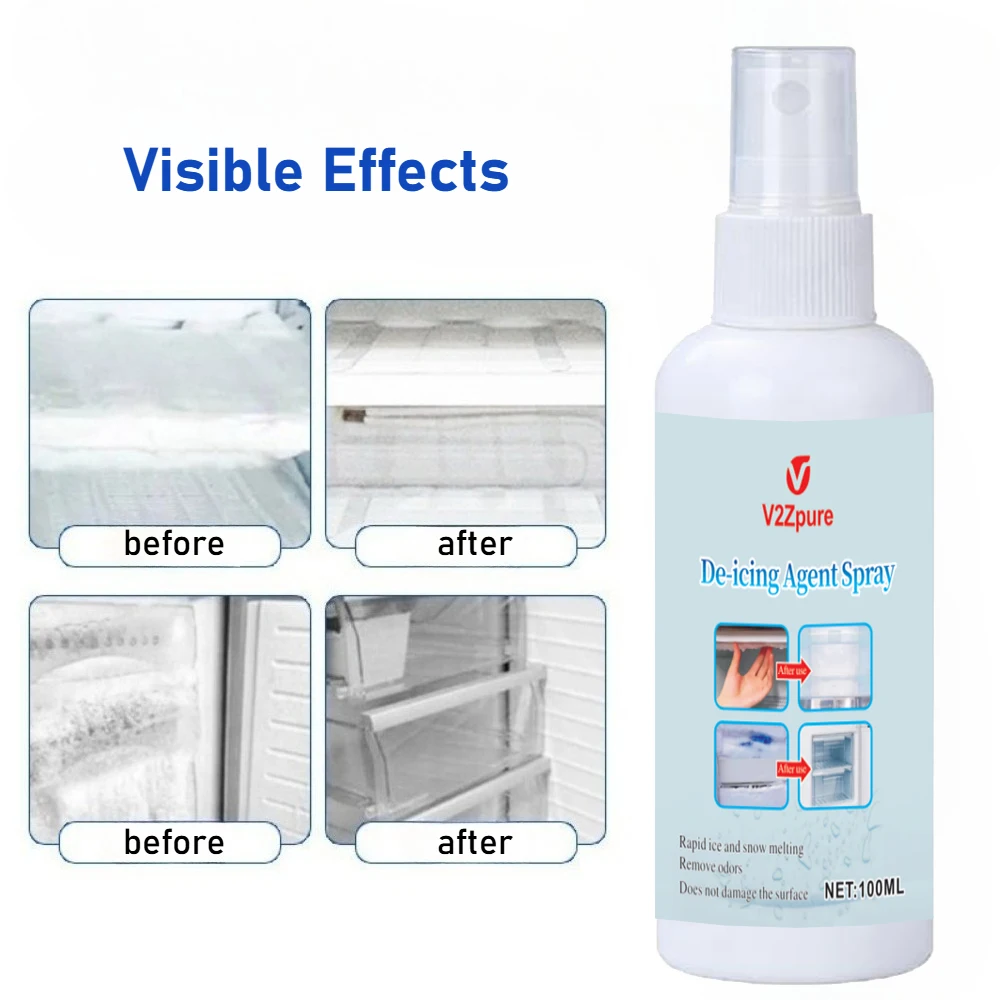 Deicing Agent Fridge Defrost Spray Quick Thaw De-Icing Agent for Car Door Windshield, Refrigerator and Freezer Ice Melting Spray