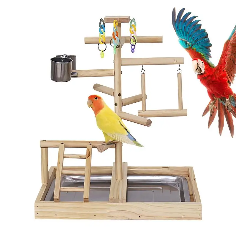 

Parakeet Playground Inside Cage Small Bird Stand Wooden Bird Activity Stairs Standing Pole Swing Toy For Lovebird Cockatiel