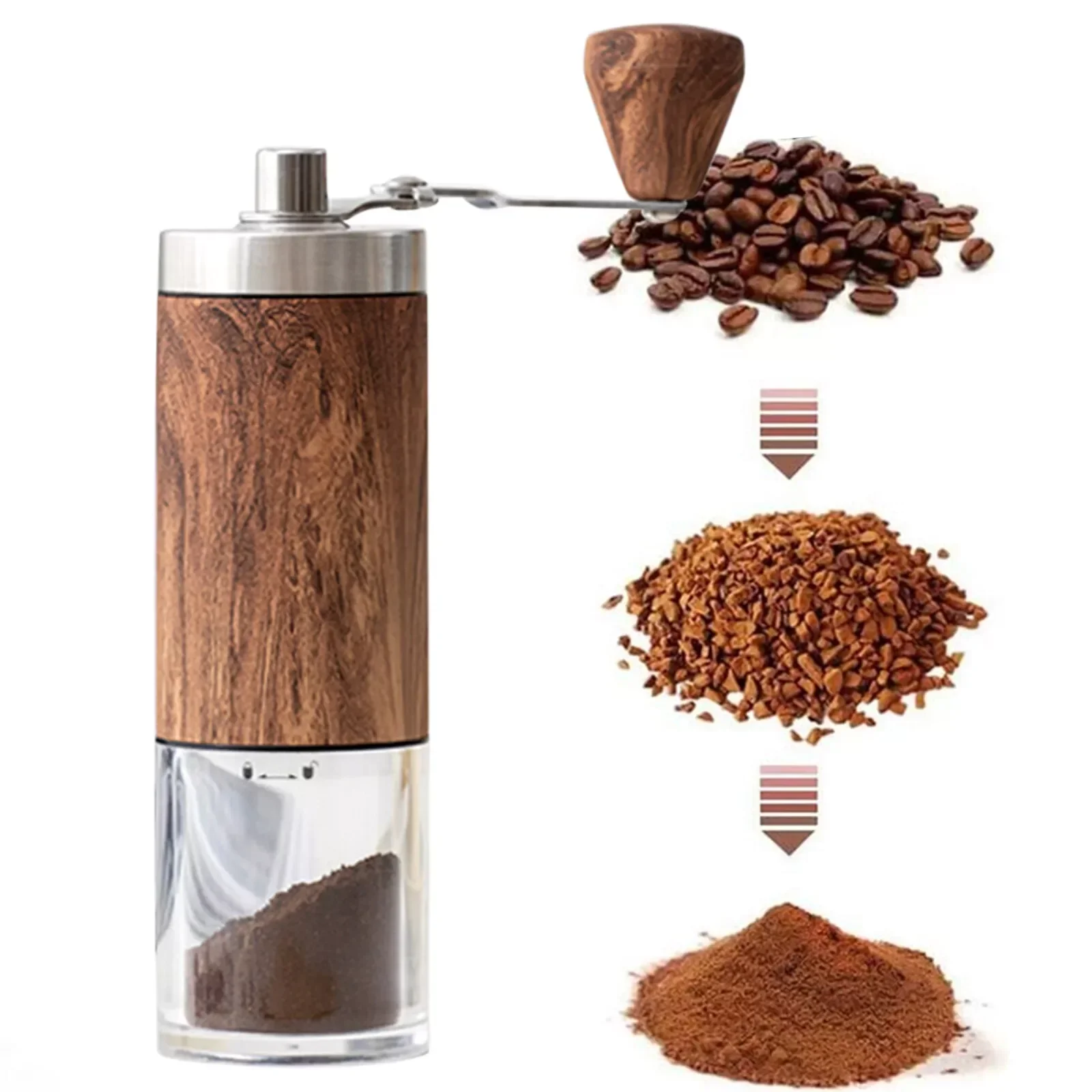 

Ручная кофемолка с керамическими жерновами, регулируемая настройка, мельница под дерево, более быстрая эффективность помола, грубая для фильтра-капельного кофе