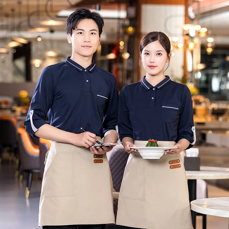 Catering Ober Werkuniform Verstelbare mouwenTT-Shirt Restaurant Hot Pot Melk Thee Burger Cake Shop Kleding Herfst Lange mouw