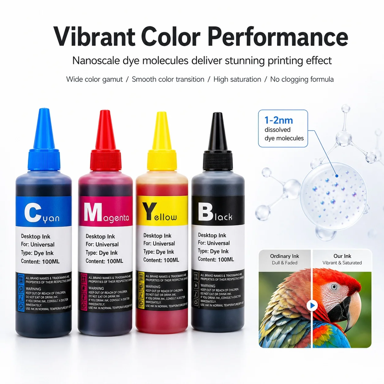 100ML/Bottle Dye Refill Ink BK C M Y For CISS Continuous Ink Supply System Refillable Ink Cartridge Inkjet Printer Replacement I