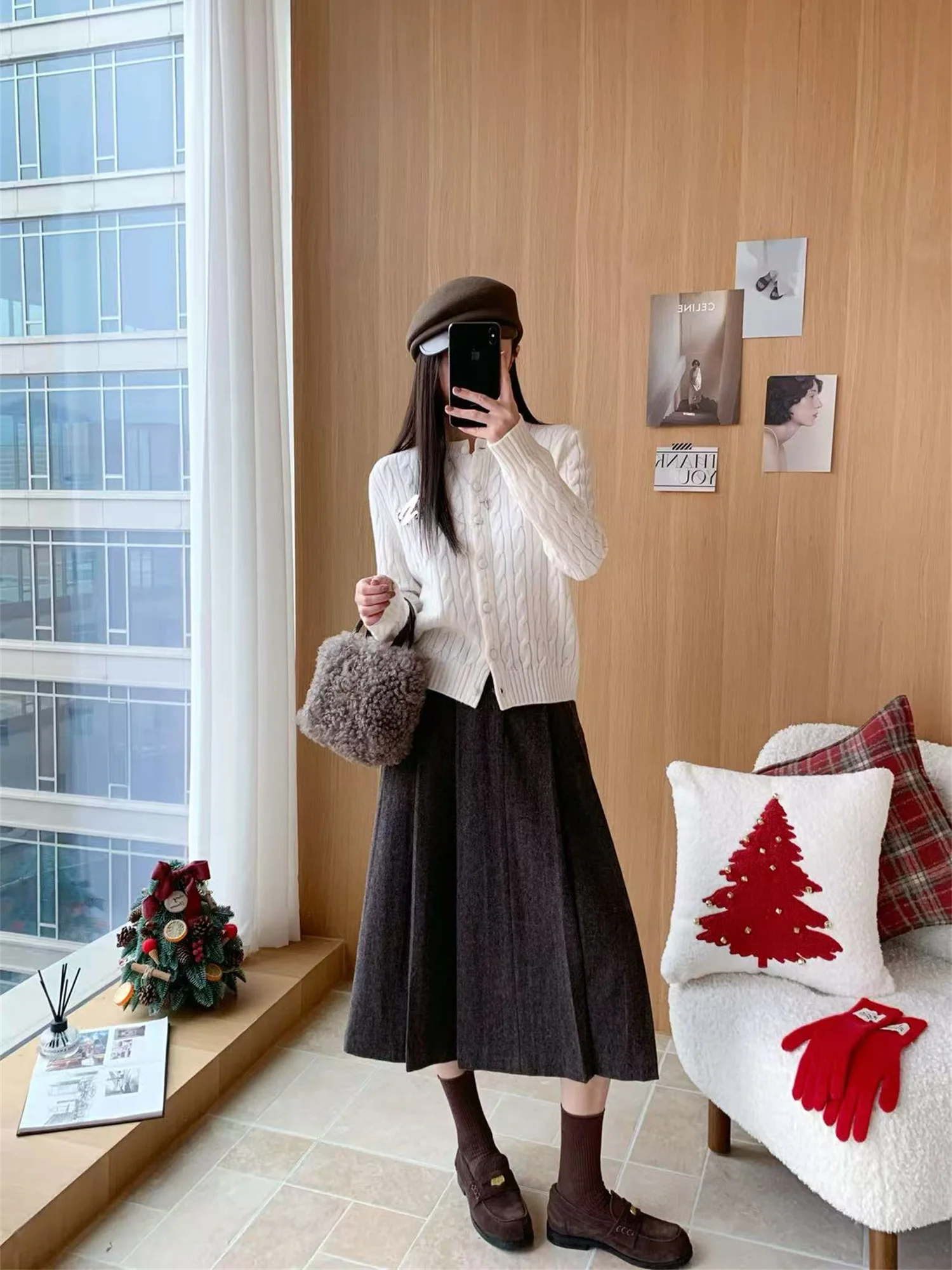 

Женский повседневный вязаный шерстяной свитер с круглым вырезом, открытый кардиган с вышивкой в виде цветов, длинный рукав, зимний свитер