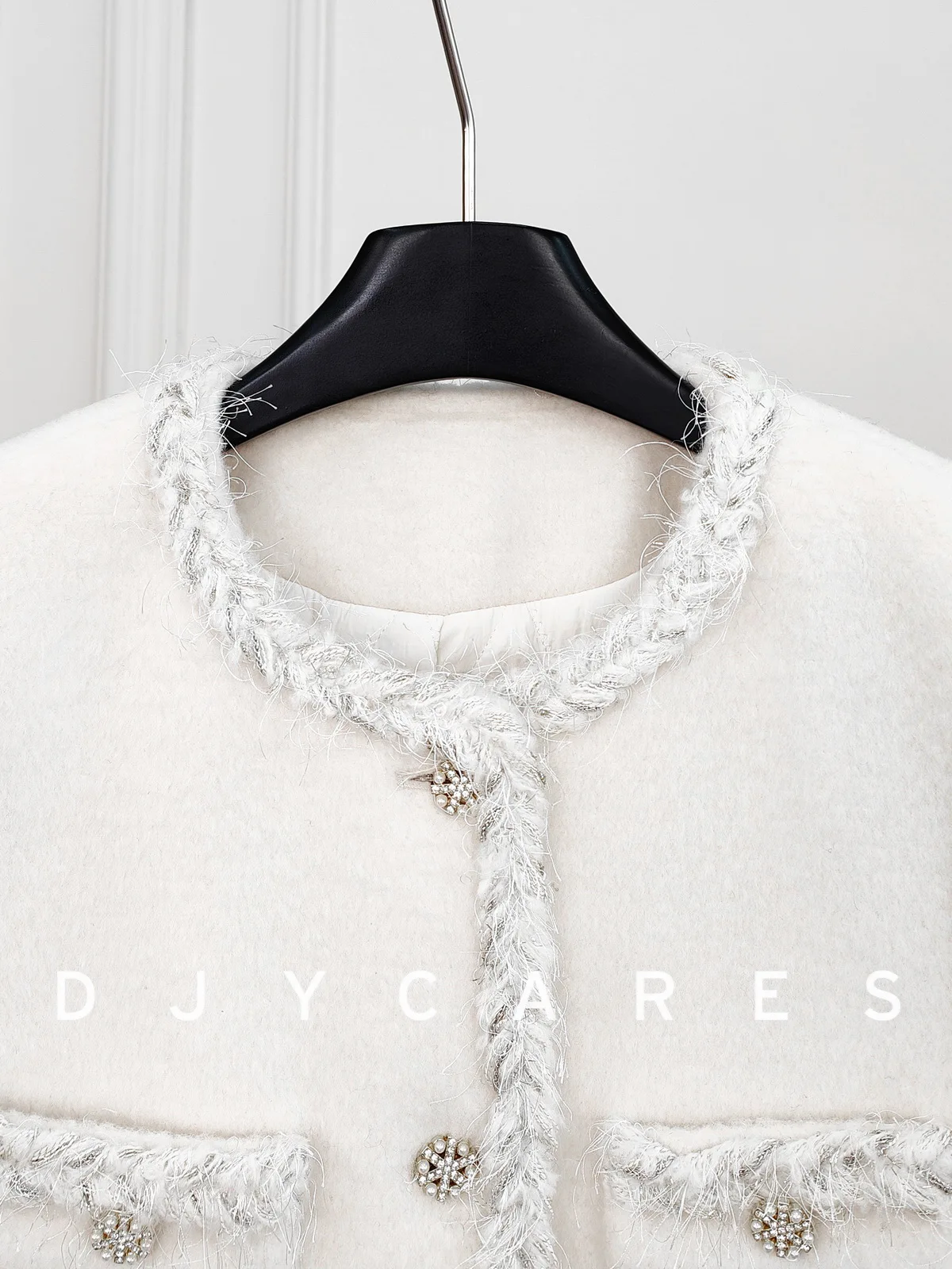 New white Coarse tweed autumn  winter cotton premium warm jacket top big size