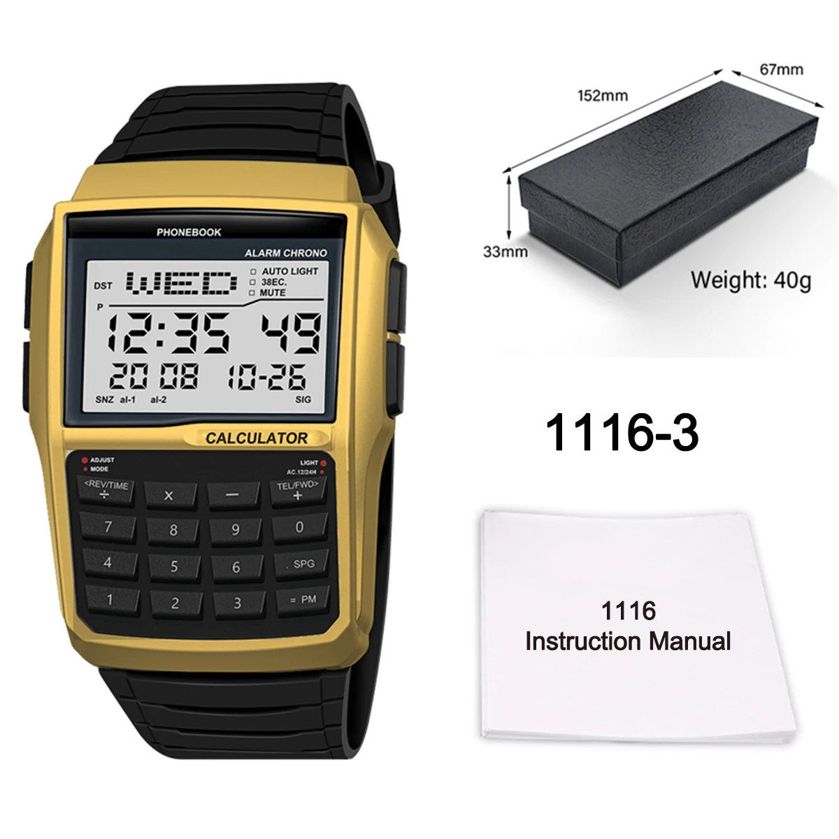 Men's Transparent Case Plastic Watch, Multifunction