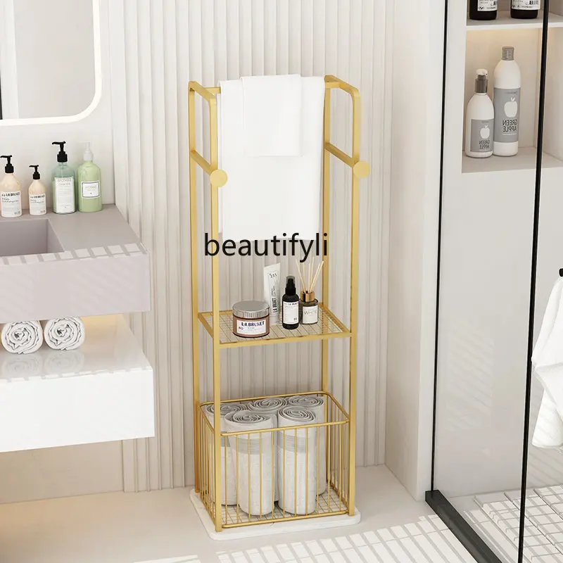 

yj Nordic Iron Bathroom Storage Rack Multi-Functional Bath Towel Rack Floor Towel Rack Simple Storage Rack