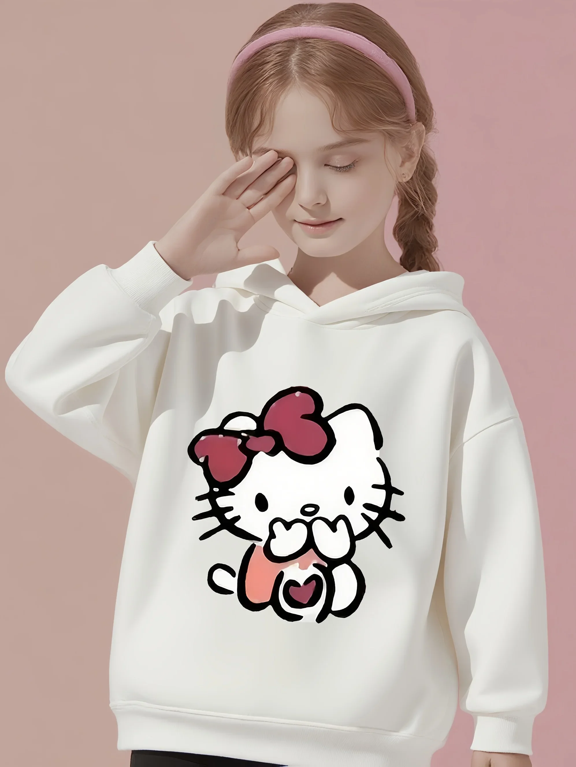 

Новинка 2023 года Sanrio Hello Kitty, толстовки с капюшоном для мальчиков и девочек, осенне-зимний повседневный модный пуловер, спортивная одежда, толстовки, одежда