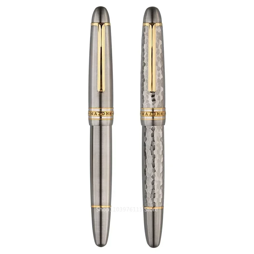 MAJOHN  Ti-149 view window Fountain pen Piston inking Titanium Alloy wire drawing writing pen F nib office school supplies 136