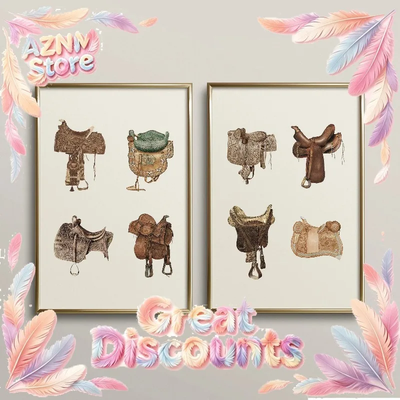 2026Vintage Saddle Farm Animal Horse Riding Art Posters Prints Canvas Painting Wall Art Picture Living Room Home Decor