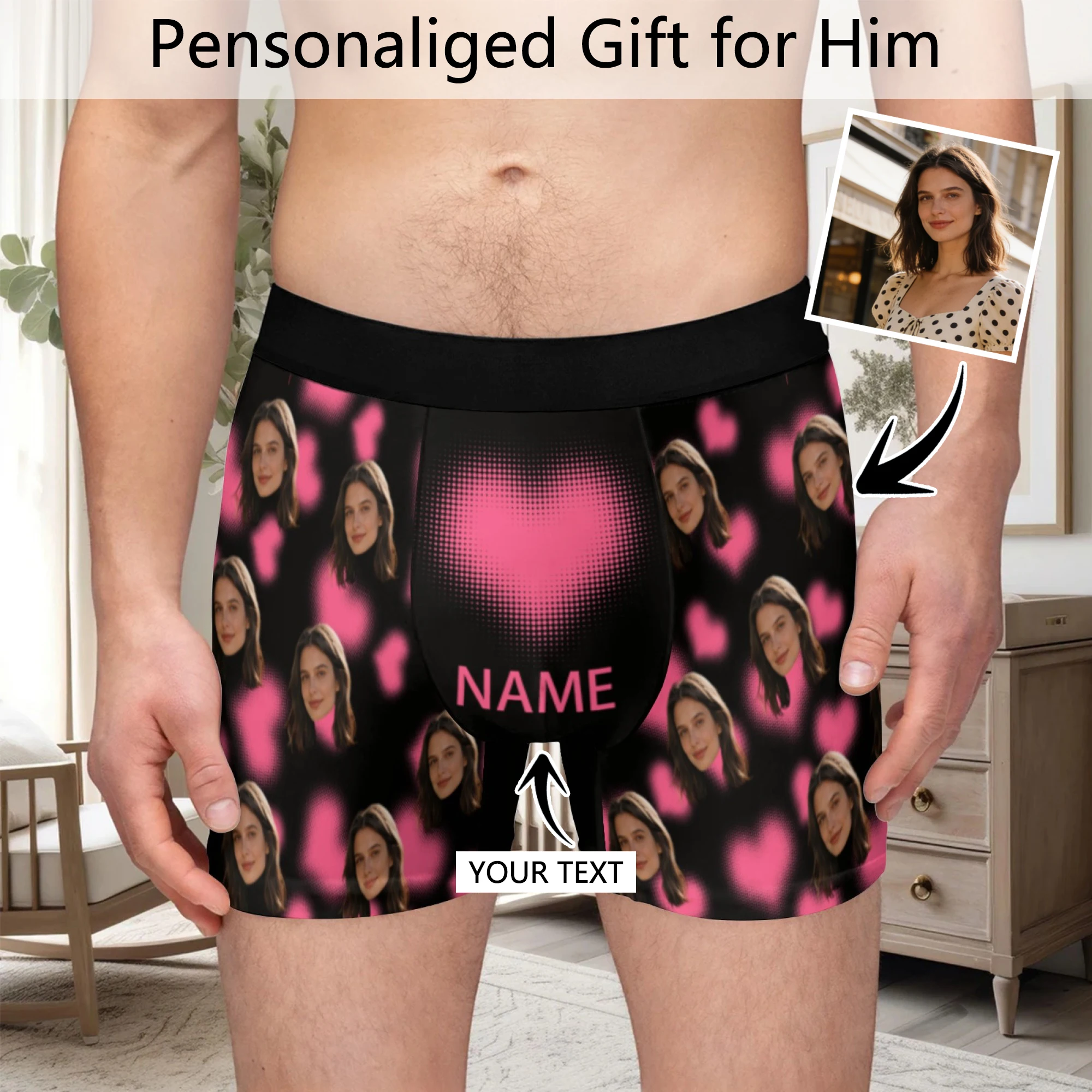 Personalized Face Photo Underwear Custom Heart Boxer Briefs Custom Men Valentine's Day Gift For Husband Anniversary