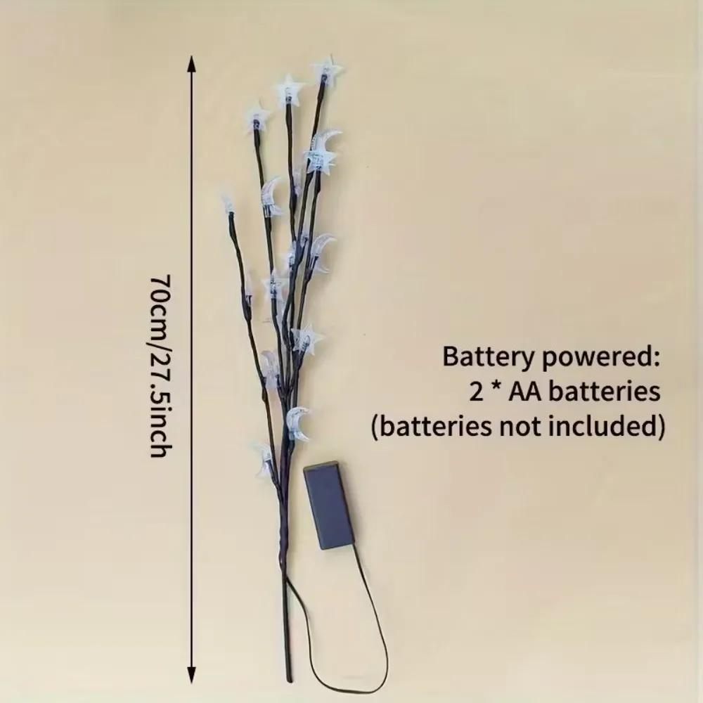 1 قطعة 20LED ضوء فرع النجمة والقمر، مدعوم ببطاريات 2AA (باستثناء)، يستخدم لحفلات الزفاف والفناء والحفلات وديكور رمضان