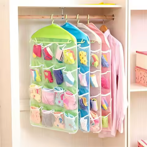 Hanging Type Clothing Storage Organizer Rack 16 Grid Socks Underwear and Clothing Storage Bag Hanger