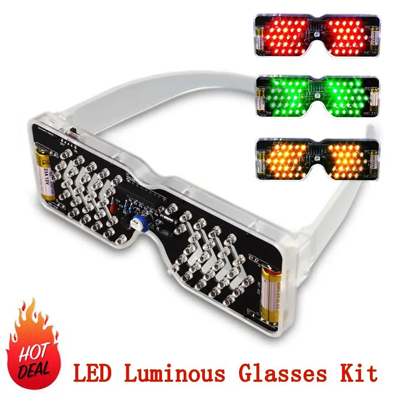 Voice Controlled LED Luminous Glasses Kit LED Flashing Lights Electronic Components Fun DIY Welding Practice