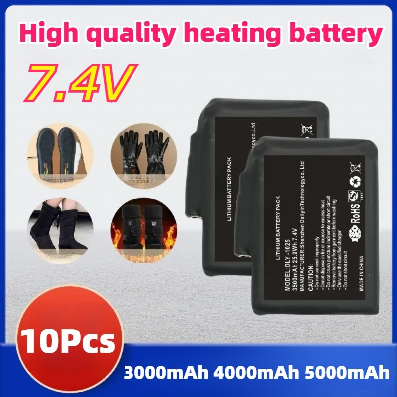 

10PCS 7.4V 3.0h 4.0h 5.0h Lithium Polymer Battery for Heated Gloves Heating Vest Socks Winter Antifreeze Saver Heat Batteries