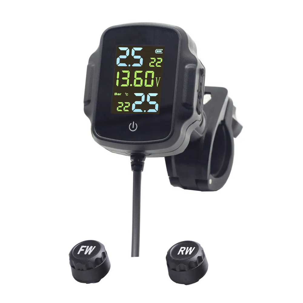 Tire Pressure Detector Motorcycle Tire Pressure Monitor Monitoring System with 2 Waterproof External Sensors Support USB Output