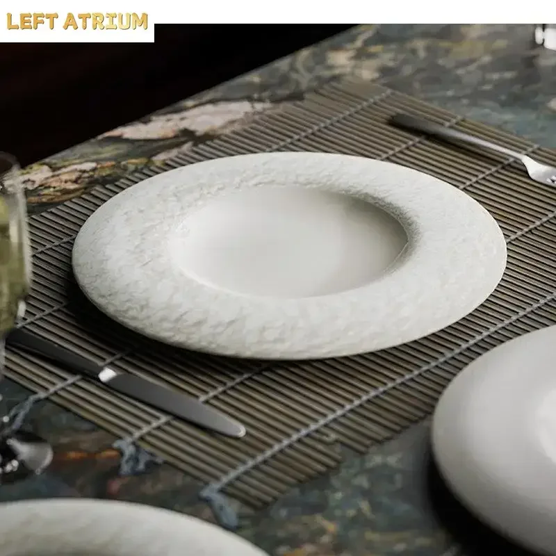 Ceramic Dinner Plate Restaurant Stone Pattern Salad Pasta Dish Dessert Thick Soup Solid Color Tableware