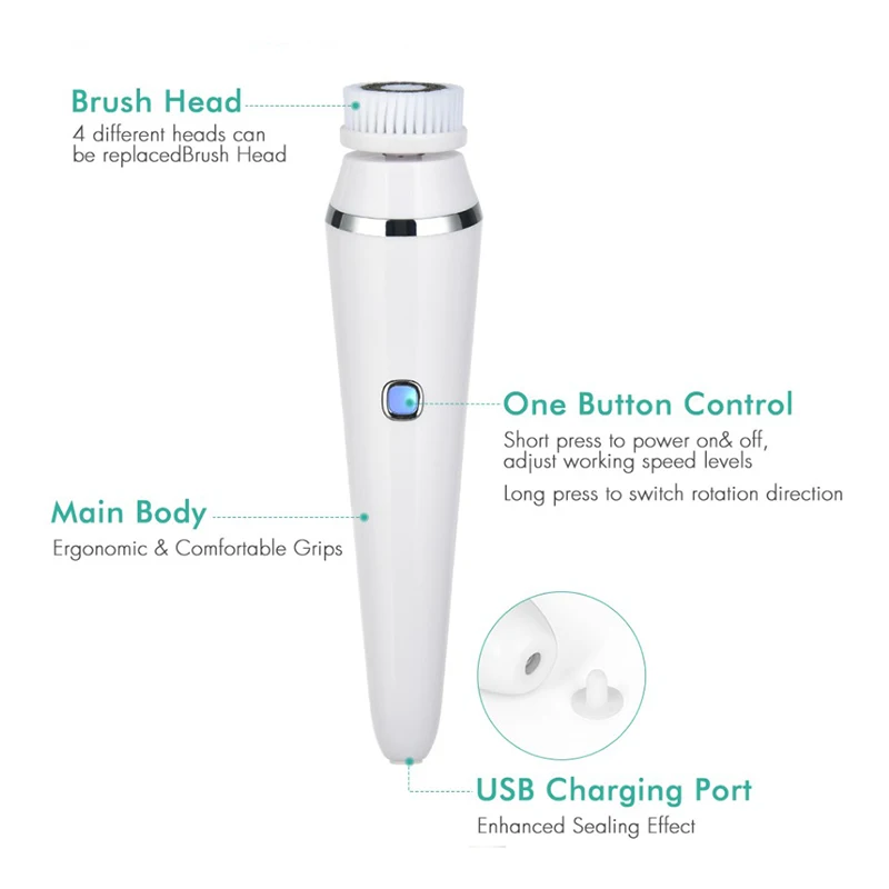 Adjustable Speed Electric Facial Cleansing Brush Waterproof Face Cleanser Skin Care Massage Beauty Tool