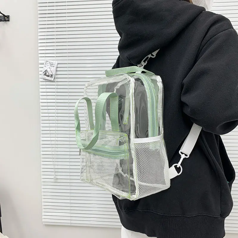 Simple Perspective Leisure Travel Commuting Large Capacity Pvc Versatile Handbag Backpack Bag for Women