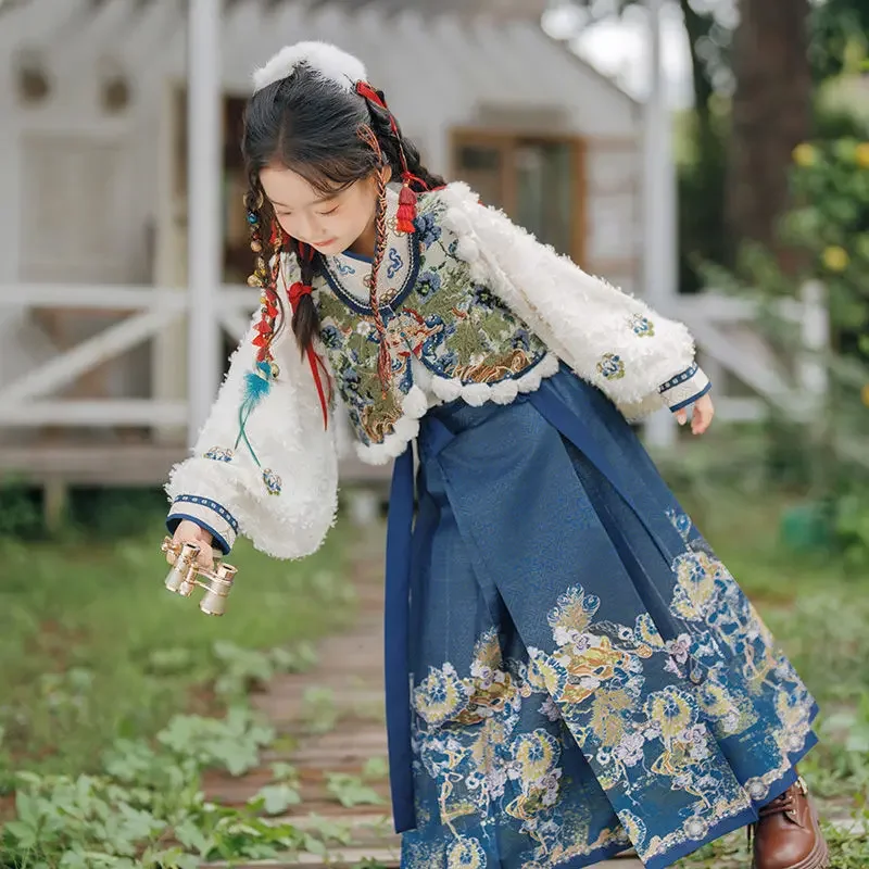 

Autumn Winter Original Children's Thickened Hanfu Dress Suit Girls Ancient Style Horse Face Skirt New Year's Greetings Clothing