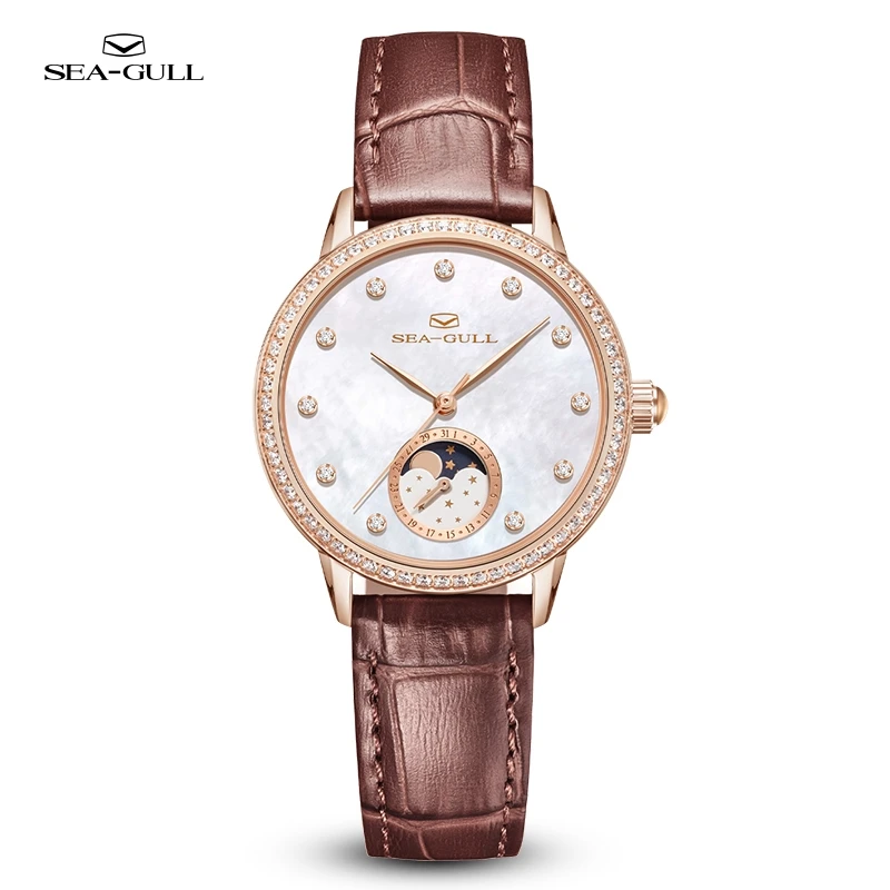 

Seagull Automaic Mechanical Watches Women Elegant Skeleton Dress Watch 50M Waterproof Moon Phase Ladies Wristwatch 1136L