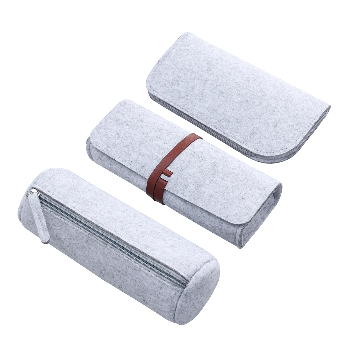 

3 Pcs Pencil Bag Stationery Set Case Pouch Zipper High Capacity Organizer Light Grey Makeup Student