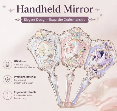 Flower Knows Unicorn Hand Mirror Vintage Embossed Carved Makeup Mirror Cute Lolita Cosmetic Handheld Mirror For Girls Gift