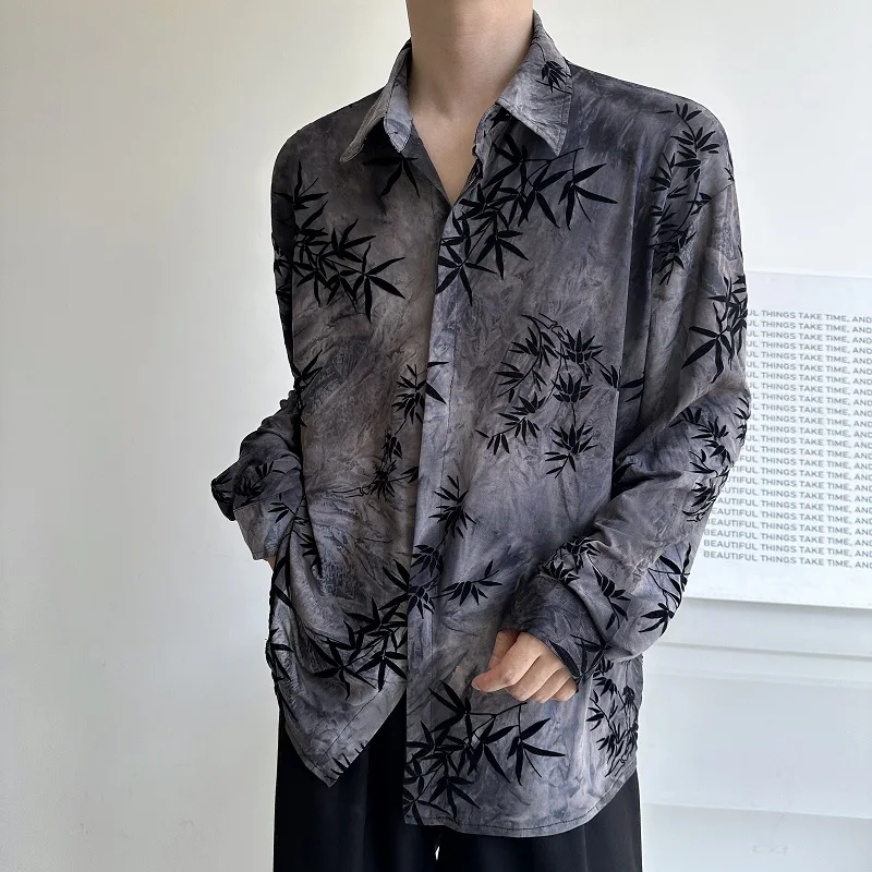 

SYUHGFA Flocked Jacquard Lapel Long Sleeve Men Shirt 2024 Autumn New Fashion Male Top Chinese Style Men Clothing Shirts