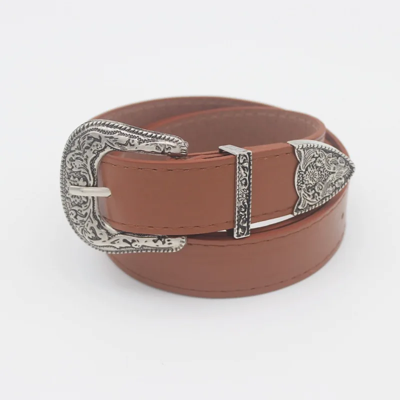 Adjustable Vintage Western Belt for Women Cowgirl Style Engraved-Buckle Belt for Jeans Pants Dresses