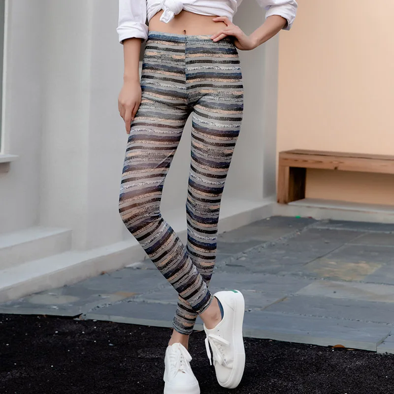 Summer Thin Gauze Fashion Printed Women\'s Leggings Cool Breathable High Waist Elastic Sexy Cropped Pants Sunscreen Pencil Pants