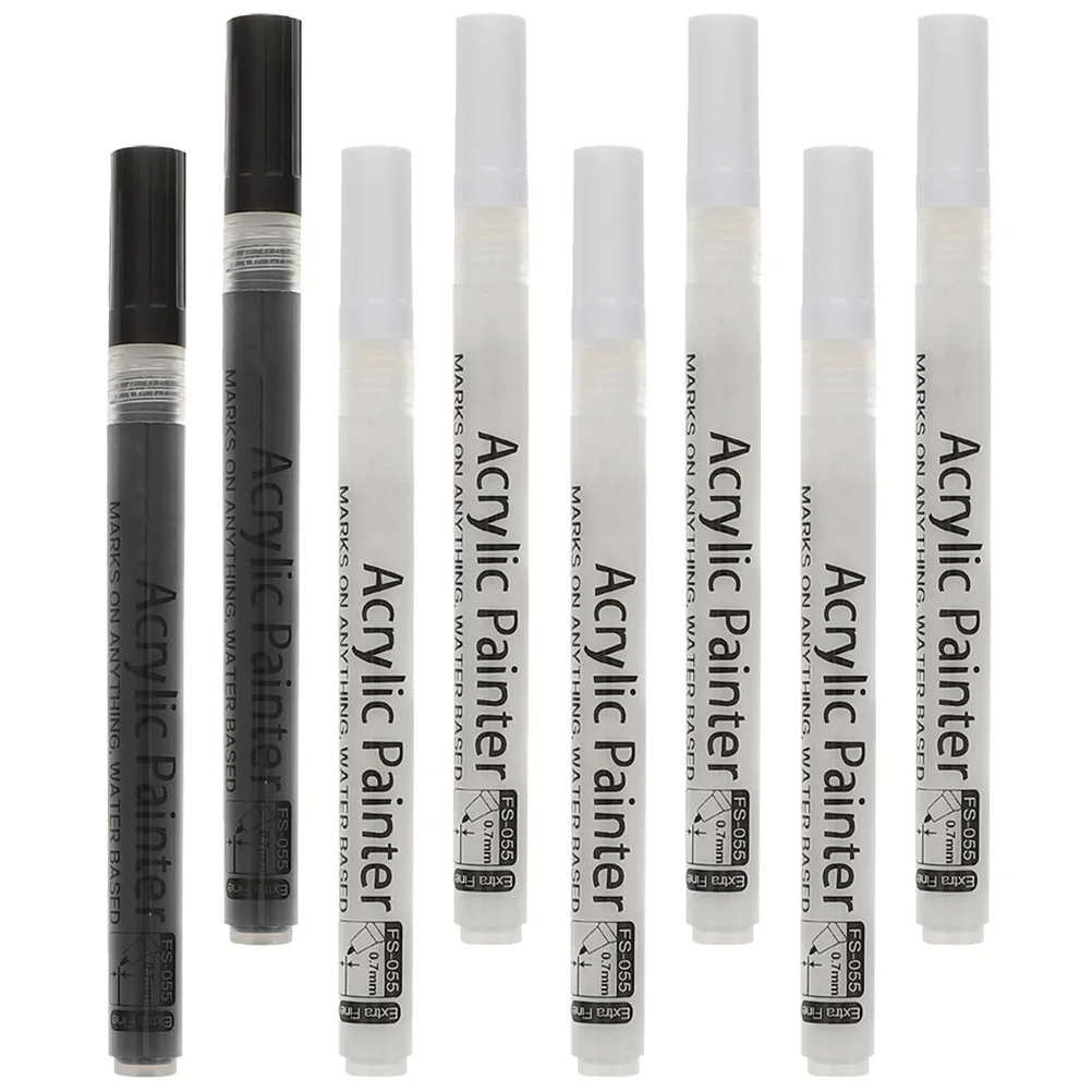 

8pcs Acrylic Paint Markers Fine Tip White Black Permanent Pens For Sketching Writing On Dark Paper Art Craft Drawing Painting