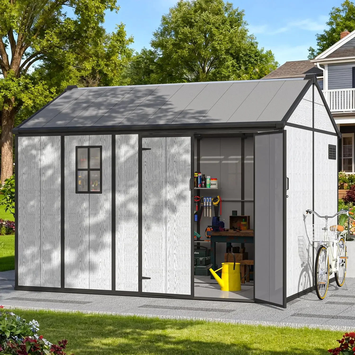 Plastic Outdoor Storage Shed with Floor, Resin Garden Shed, Custom