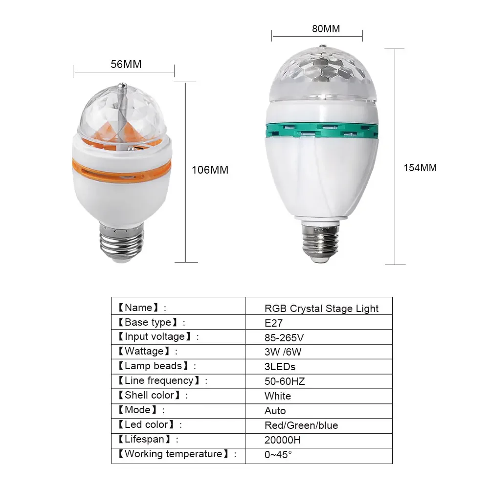 E27 Lampa LED RGB 3W 6W Żarówka Magic Color Projektor Automatycznie obracające się światło sceniczne AC85-265V Na Halloween Holiday Party Bar KTV