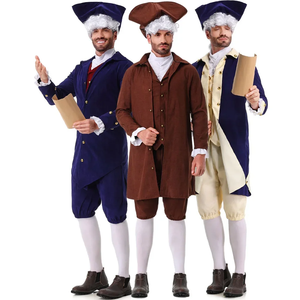 

Halloween British Duke Cosplay Costume Washington Lawyer Suit With Lace Sleeves Carnival Party Stage Show Dress