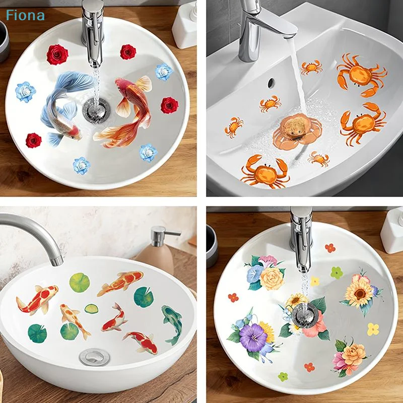 ✔Lucky Koi And Floral Washbasin Sticker Self-Adhesive Waterproof Removable Bathroom Sticker, Wall Bathroom Sink Decal Home Decor