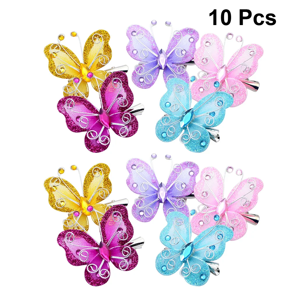 

10Pcs Butterfly Hair Clips Durable Gauze Duckbill Headwear Sweet Hairpin for Kids Girls Birthday Party Photography