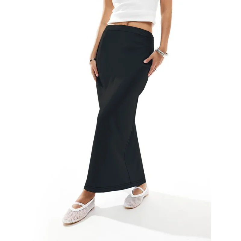 

Regular Fit Solid Color Skirt for Women 2026 Elastic Waist Casual Office Slimming Daily Midi Skirt