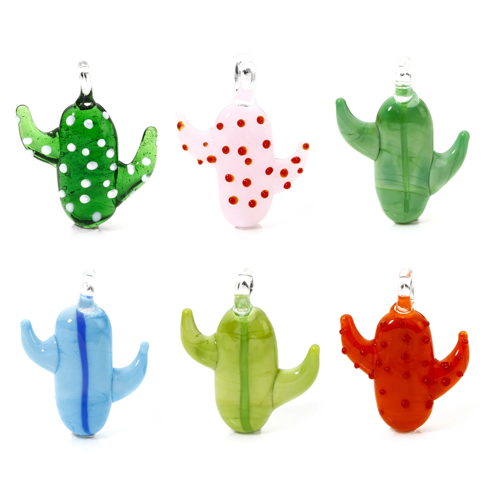 1pc Lampwork Glass Charms Multicolor Cute Cactus 3D Pendants DIY Necklace Earrings for Women Jewelry Findings 3.8cm x 3cm