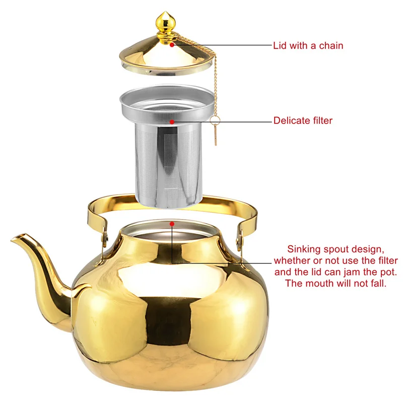 Gold Color Stainless Steel Water Kettle Teapot With Infuser Filter Coffee Kettle Green Oolong Tea Pot Home Office Cookware Tools