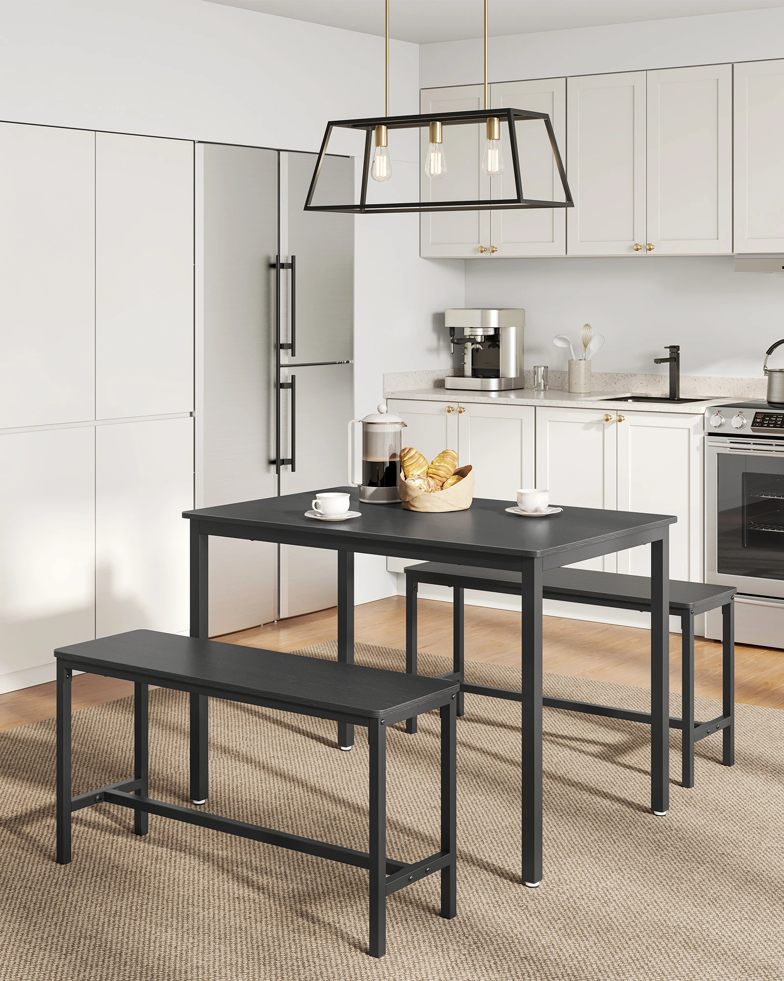 VASAGLE Esstisch, Küchentisch-Set, 110 x 70 x 75 cm, mit 2 Bänken je 97 x 30 x 50 cm